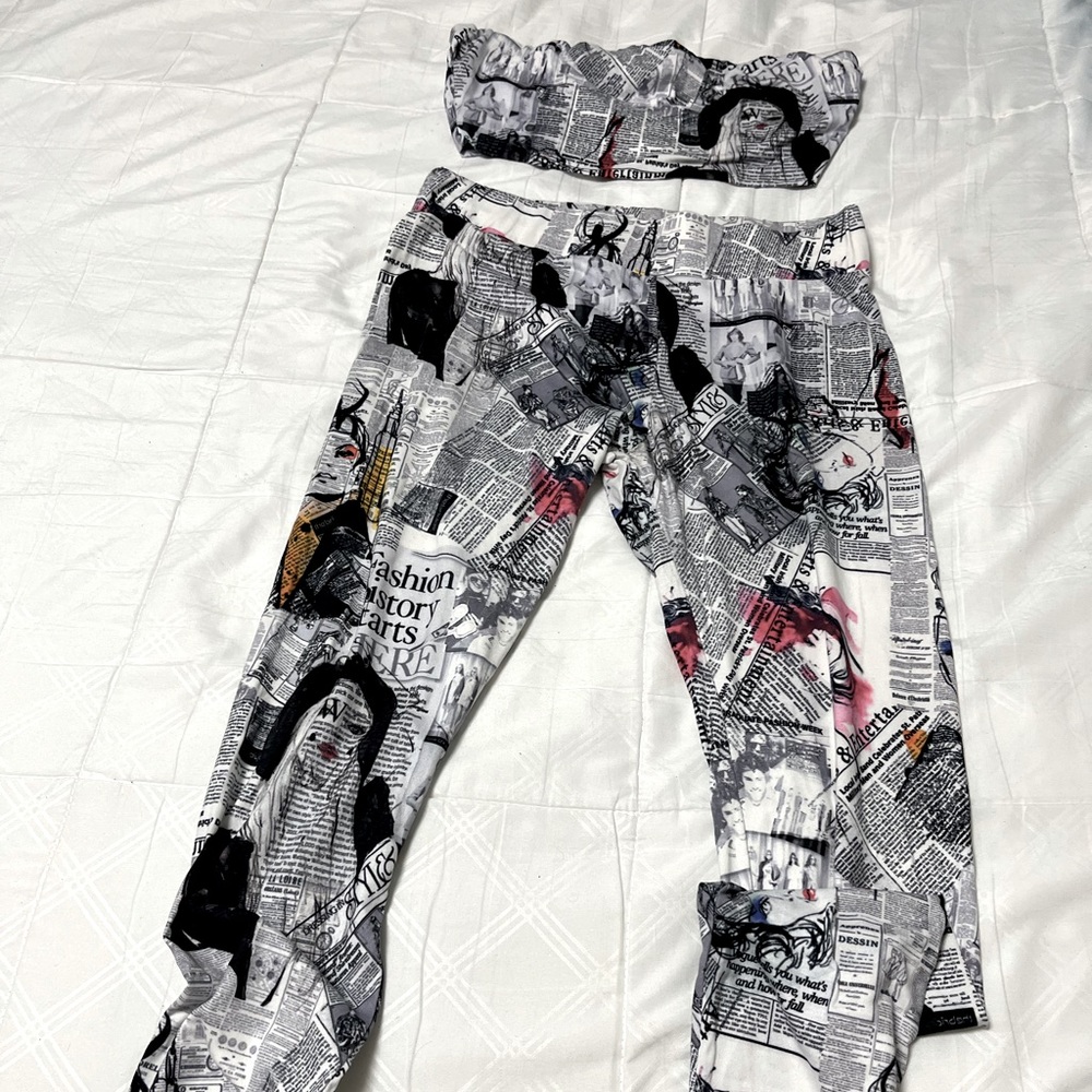 Set of pants and crop top medium paper news style